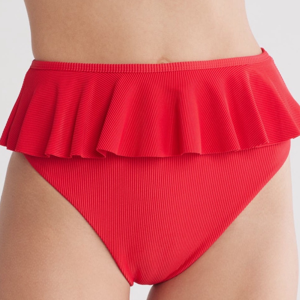 Beach Riot Red Ruffled High-Waist Bikini Bottom